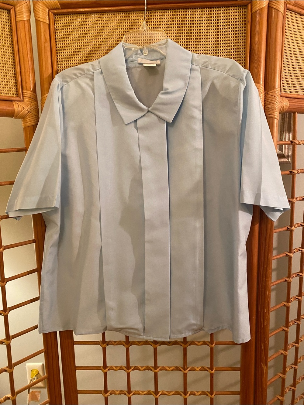 Light Blue Women's Short-Sleeve Pleated Blouse